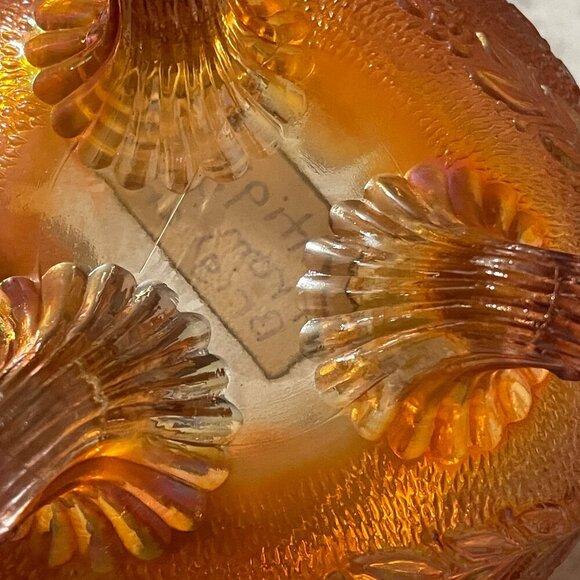 Vintage Fenton Garland and Bows Iridescent Carnival Marigold 4.5" Foot Bowl Vase - Picture 4 of 5